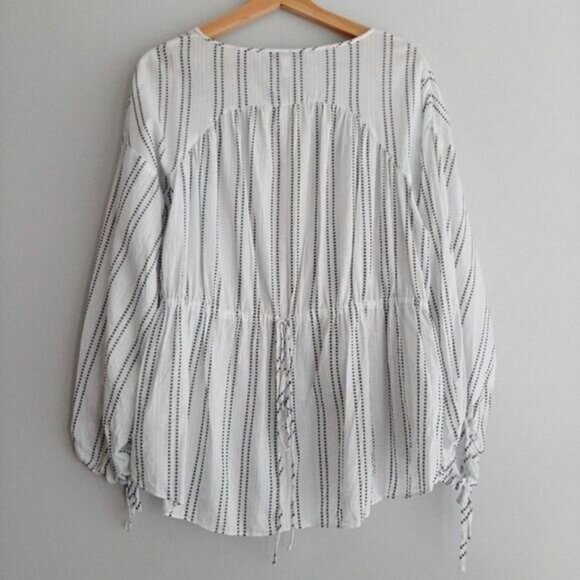DEREK LAM 10 Crosby Relaxed Fit White Striped Peasant Blouse Sz 4 - Picture 7 of 11